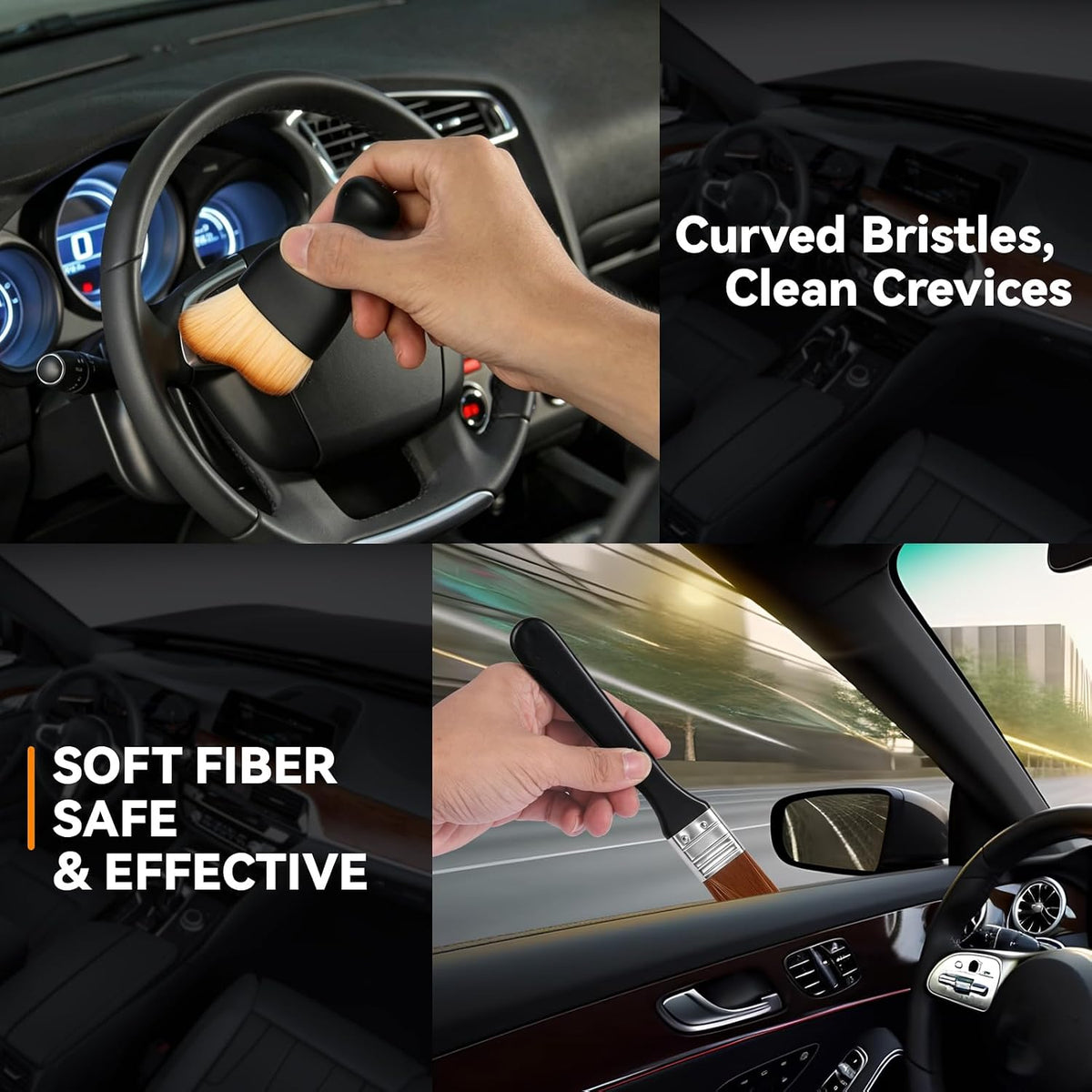 Car Duster Brush, Soft Car Interior Detailing Kit, Easy to Clean Interior Brush, Exterior Cleaning Tool, Auto Detailing Brushes for Dashboard, Air Vents, Seat Crevices, Skylight, Wheels & Tires