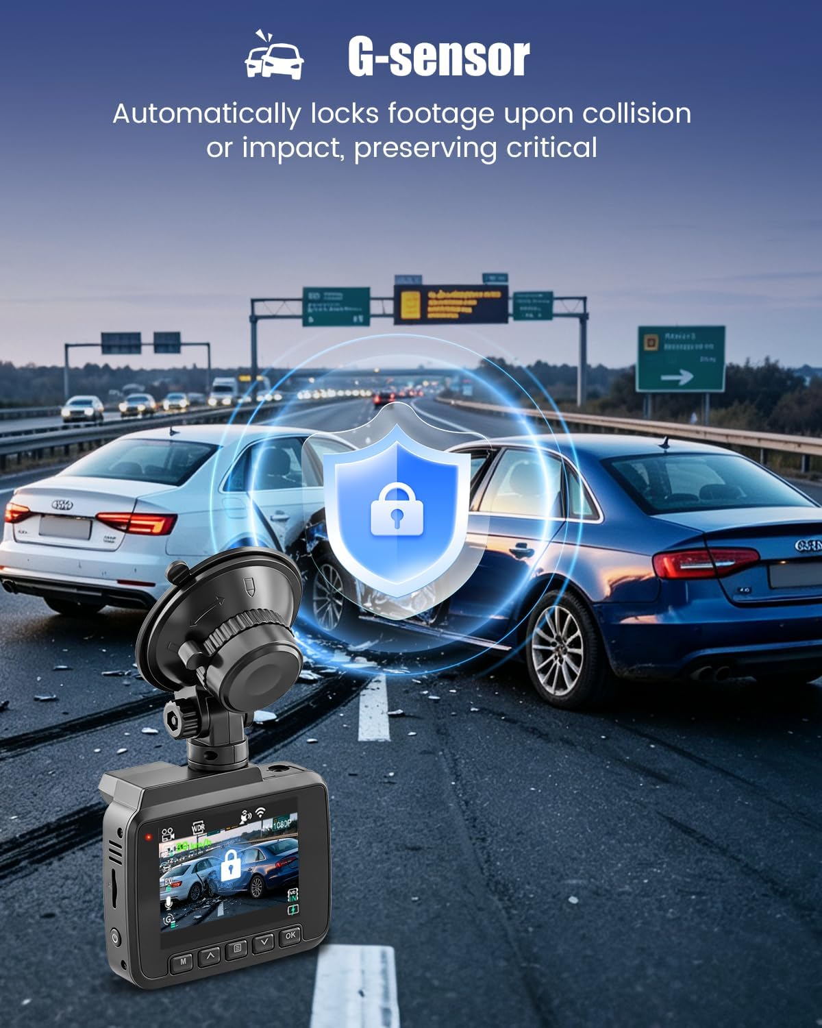 4K Dash Cam Front and Rear, Built-in WiFi & App Control, GPS