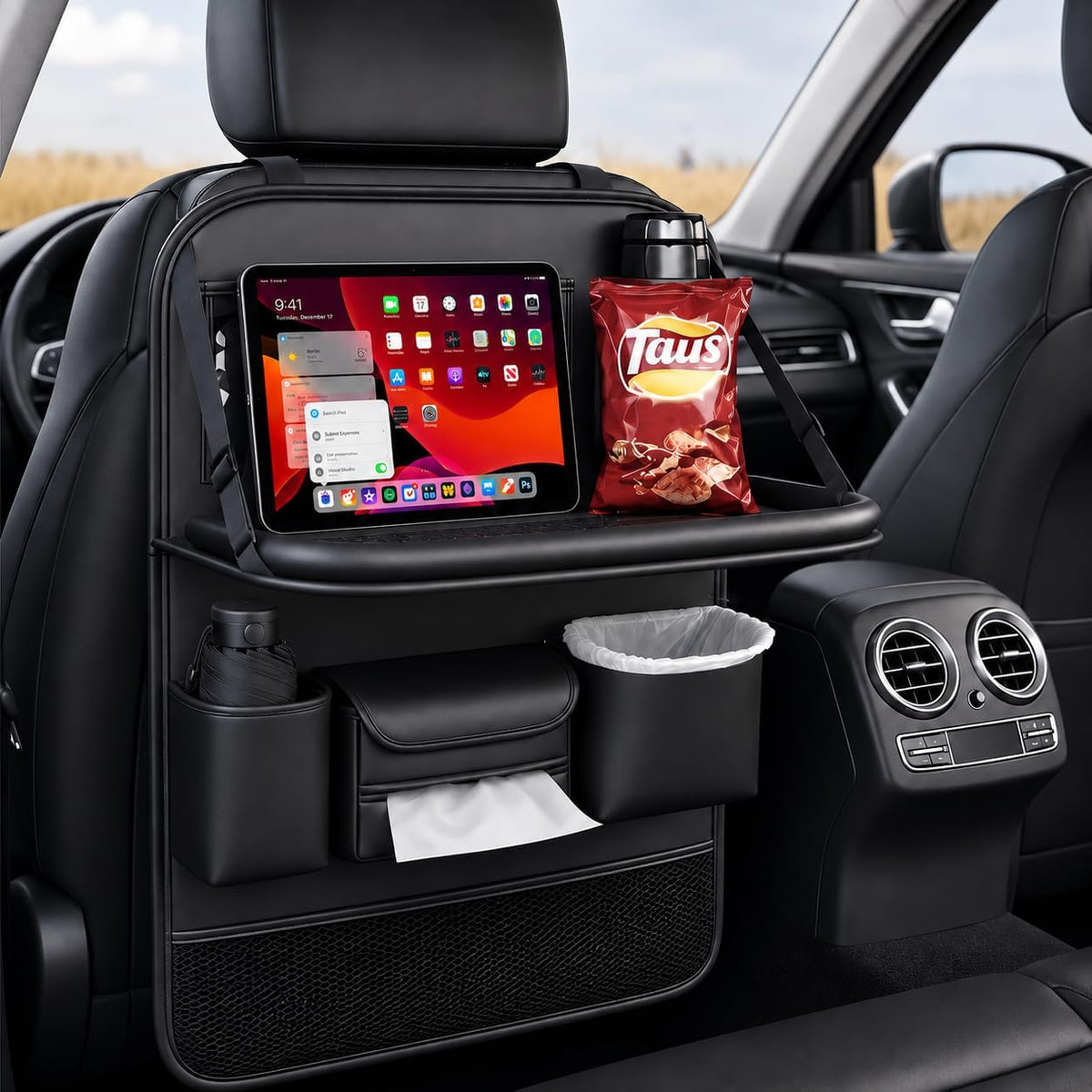 5-in-1 Backseat Car Organizer with Car Seat Tray, Car Backseat Organizers