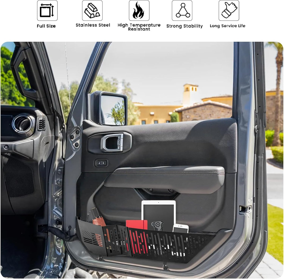 Metal Front Door Storage Box for Wrangler JL JLU 4XE 2018-2025, Gladiator JT 2020 2021 2022 2023 2024 2025 Interior Door Side Insert Organizer Storage Expansion Accessories, 2PCS