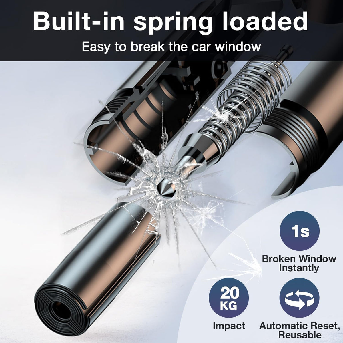 MOTORBUDDY Car Window Breaker Tool, 2-in-1 Window Breaker Seatbelt Cutter, Emergency Glass Breaker and Spring Loaded Auto Escape Tool，Car Accessories