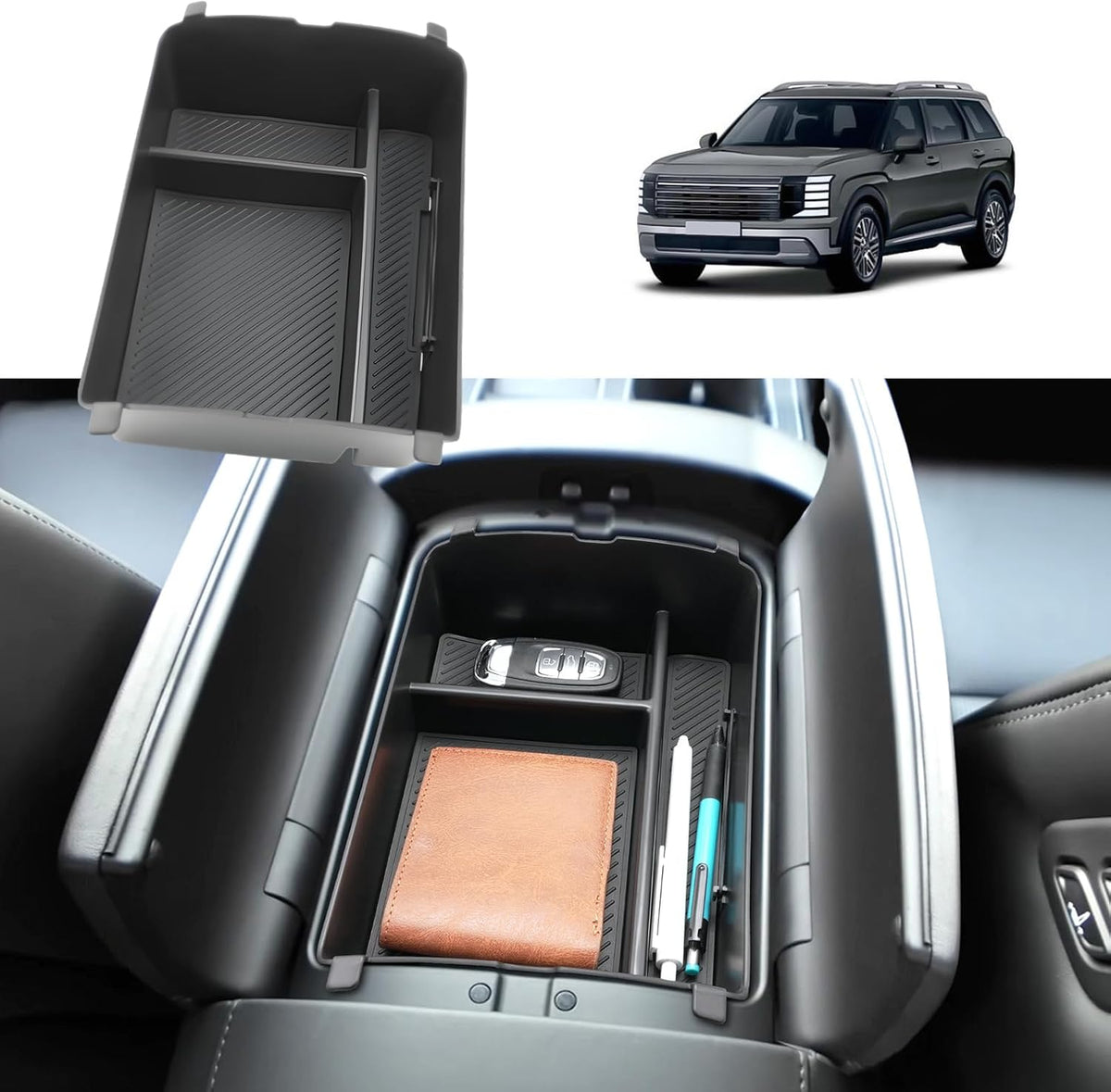 2026 2027 Palisade Center Console Organizer for Hyundai Palisade (Calligraphy) (Only fit 7-Seater with Dual-Opening Center Console), Durable ABS Console Tray Insert 2026 Palisade Accessories