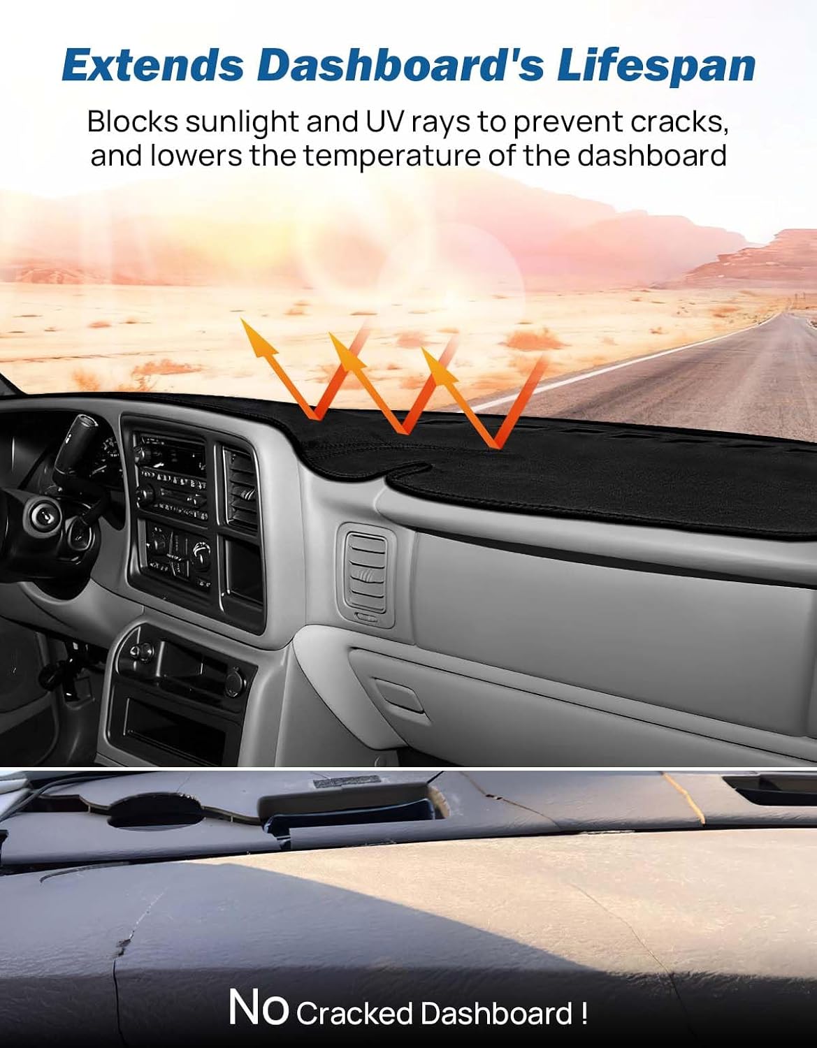 JOYTUTUS Dash Cover Dashboard Cover Mat Compatible with 1999-2006 Silverado/Sierra & 2007 Silverado/Sierra Classic & 2000-2006 Yukon/Yukon XL/Suburban Tahoe Avalanche, Car Interior Dash Board Cover