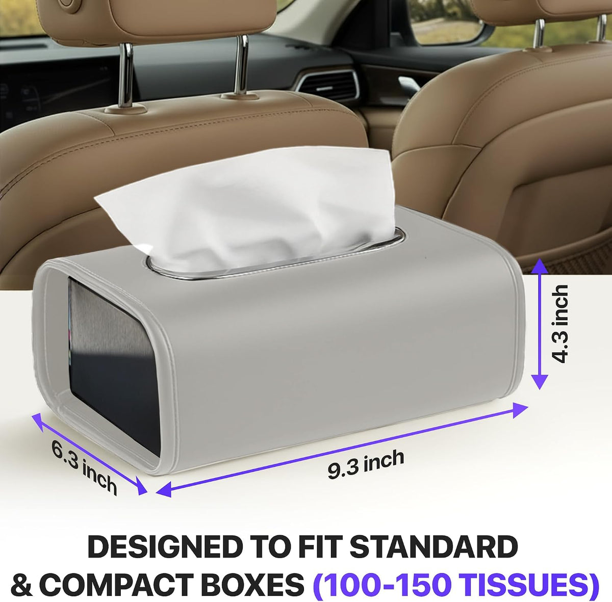 Lucrum Extra Large Car Tissue Holder - PU Leather Tissue Box Cover