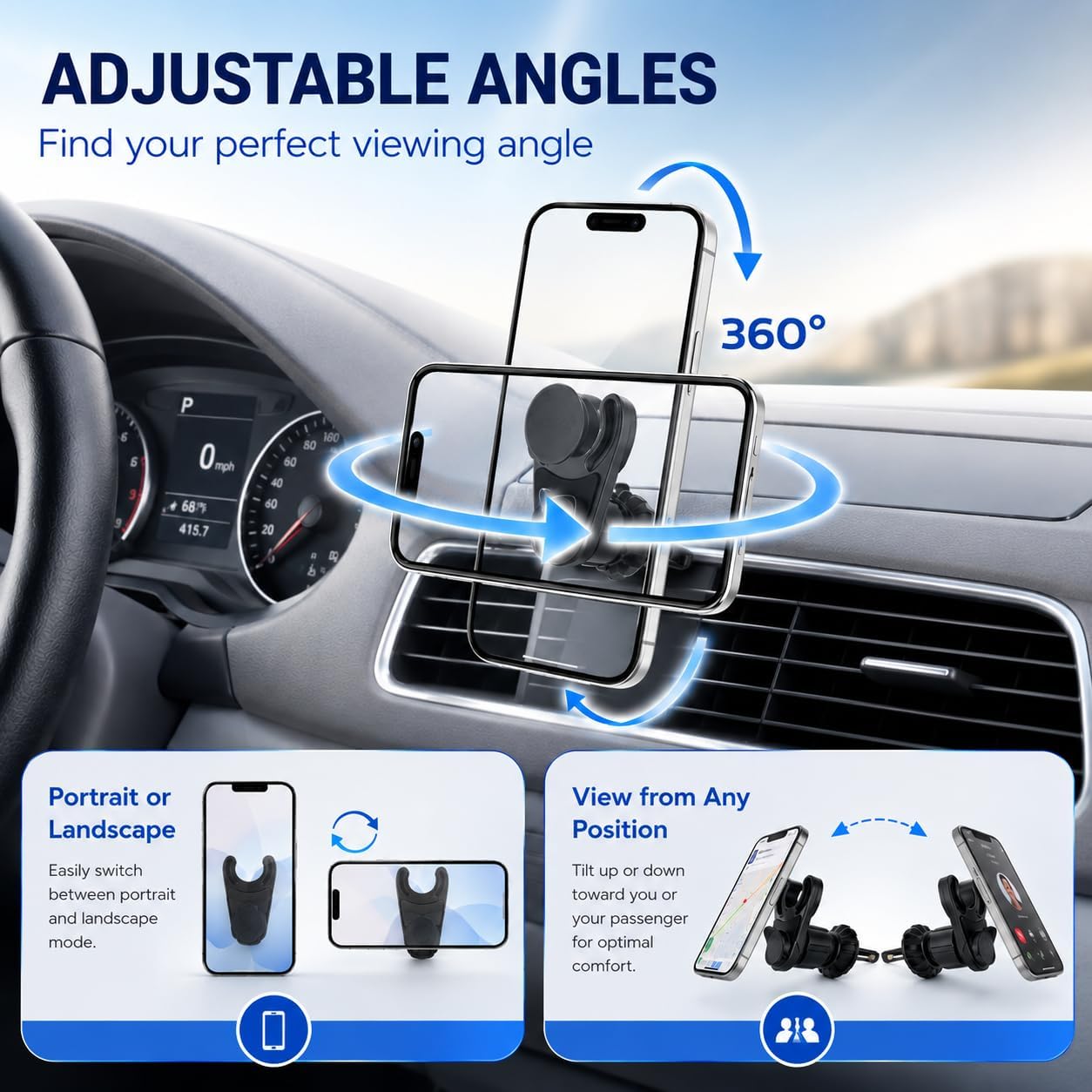 MCCHJoy 2X-Hold Magnetic Car Mount for PopSockets, Easy to Install Air Vent Mount, Adjustable and Secure, Fits All Phones All Socket Grips, Upgraded Vent Clip