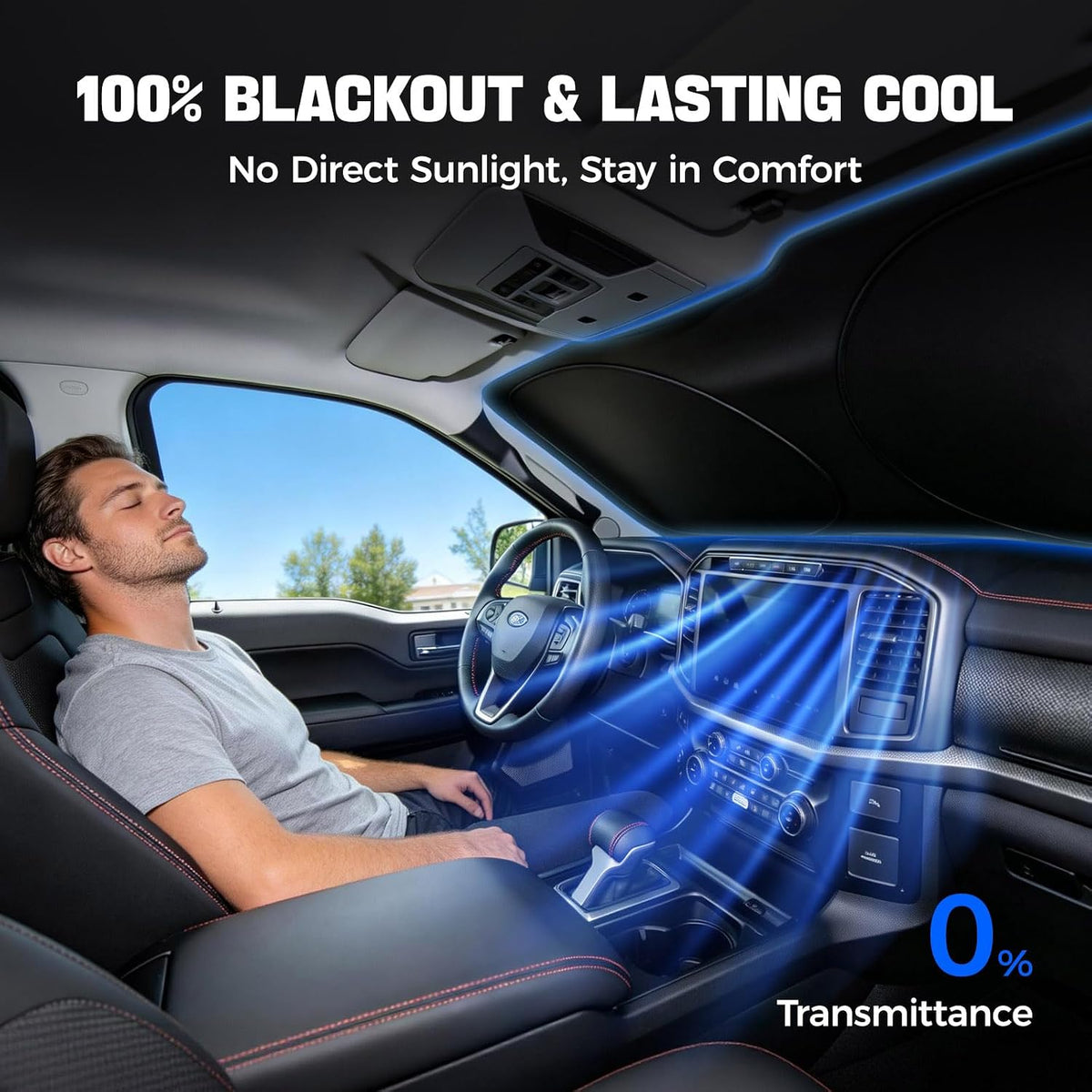 Night Glow Eyes Car Windshield Shade, 230T Holographic Foil, Adjustable Size
