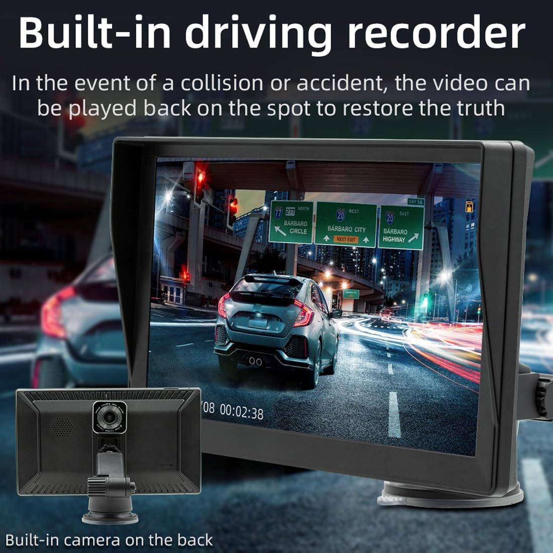 Portable Wireless Apple CarPlay and Android Auto Car Radio Stereo with Sunshade, 9 inch Touchscreen Monitor Bluetooth Car Stereo with DVR, Mirror Link/FM/AUX Transmitter for 12V-24V Vehicle