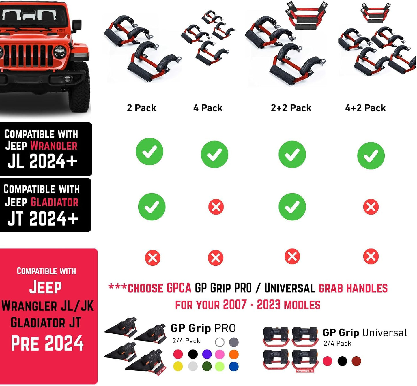 GPCA GP Grip Air Grab Handles Designed for 2024, 2025, 2026 Jeep Wrangler JL, JT & Jeep Gladiator 4xe w/Airbag Compatible - Aero-Grade Aluminum, Patented Foldable Design, Easy Installation