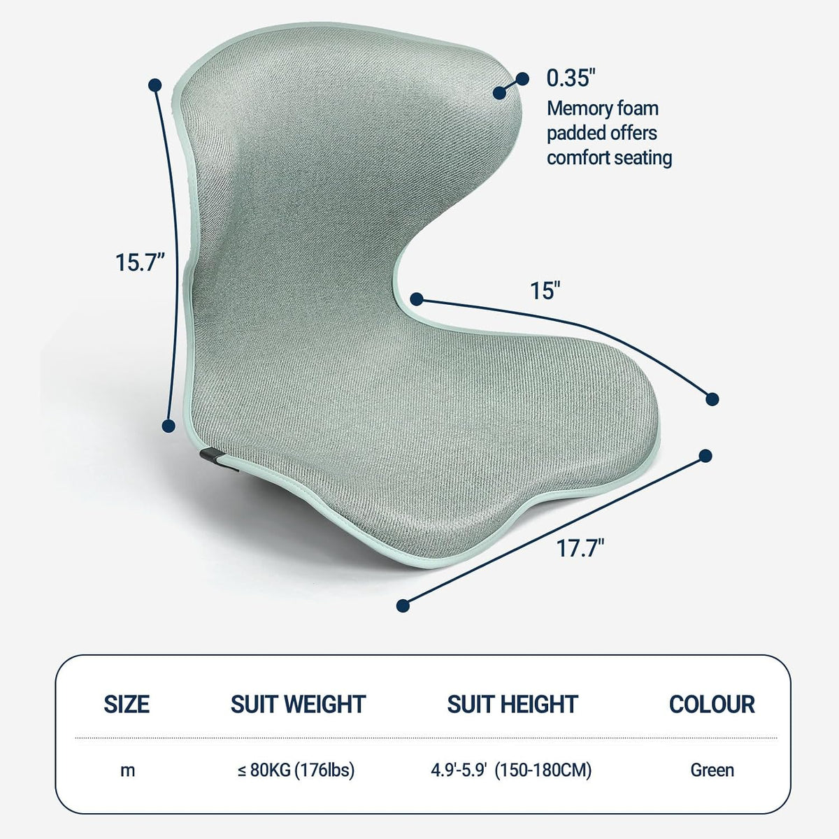 Season Guard Ergonomic Chair Seat Cushion Back Support, Posture Correction Lumbar Support Pillow, Lower Back Pain Relief for Car Driving, Office Chair, Green