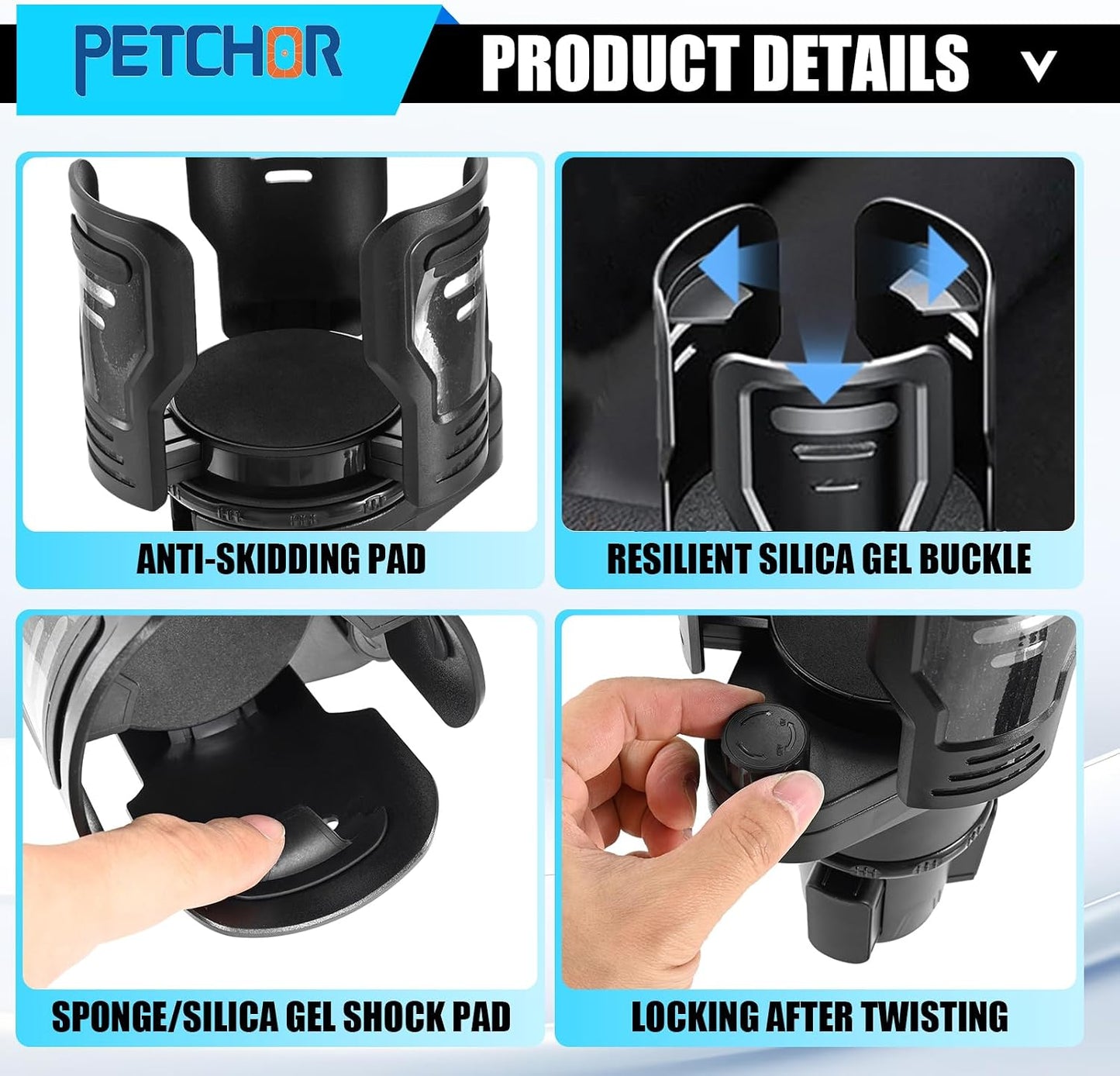 2 in 1 Expandable Cup Holder, 360° Rotating Cup Holder Expander for Car with Locking Function, All Purpose Car Cup Holder Base