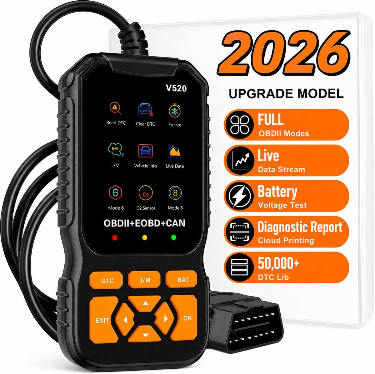 V520 OBD2 Diagnostic Scanner Tool - Quickly Engine Check Light Code Reader, Voltage Tester, I/M Readiness, Reset, and Code Eraser, Suitable for All OBD II Protocol Car & Truck Since 1996