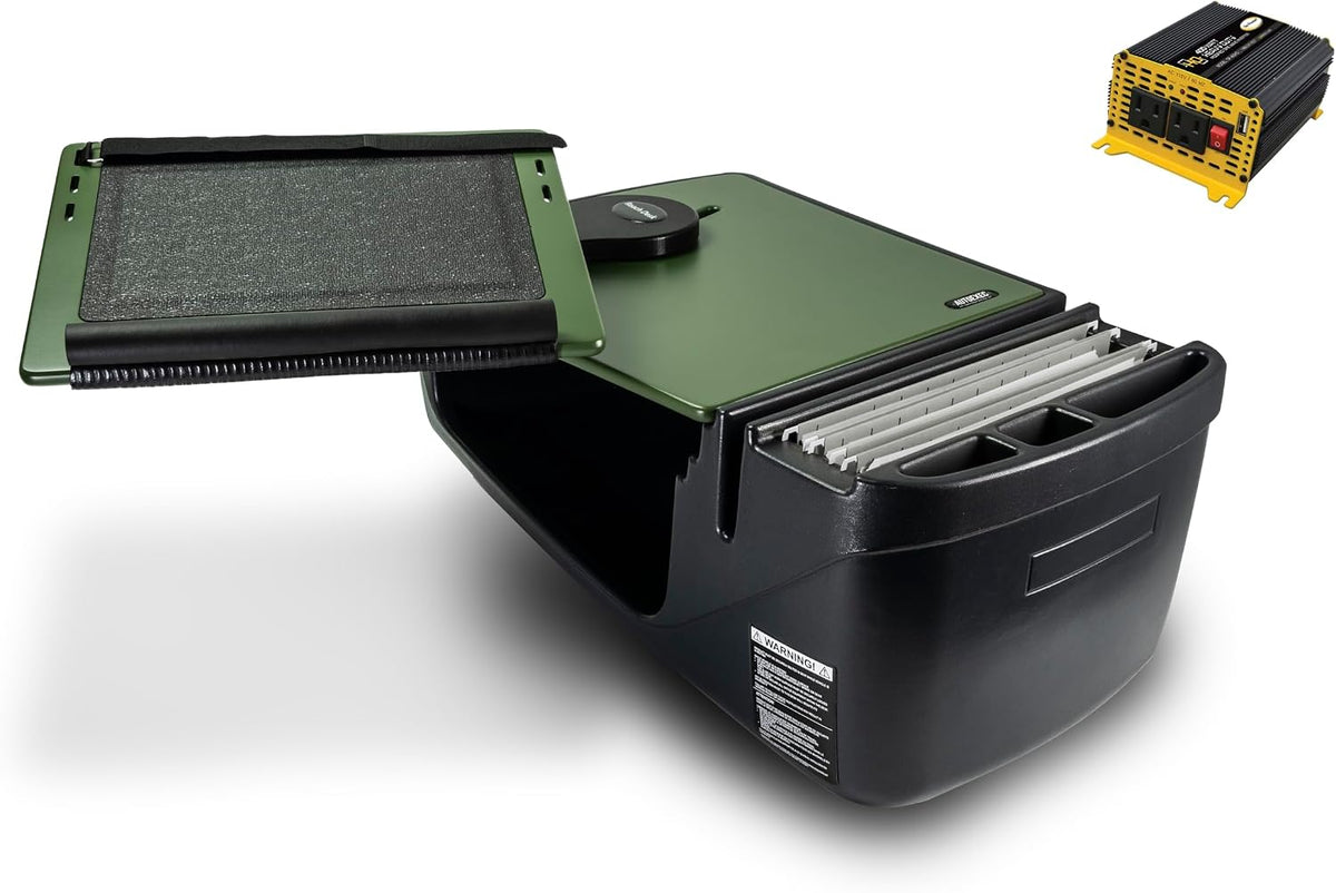 AutoExec Reach Car Desk for Your Vehicle Workstation and Mobile Office, Front Seat Army Green with 400 watt Power Inverter
