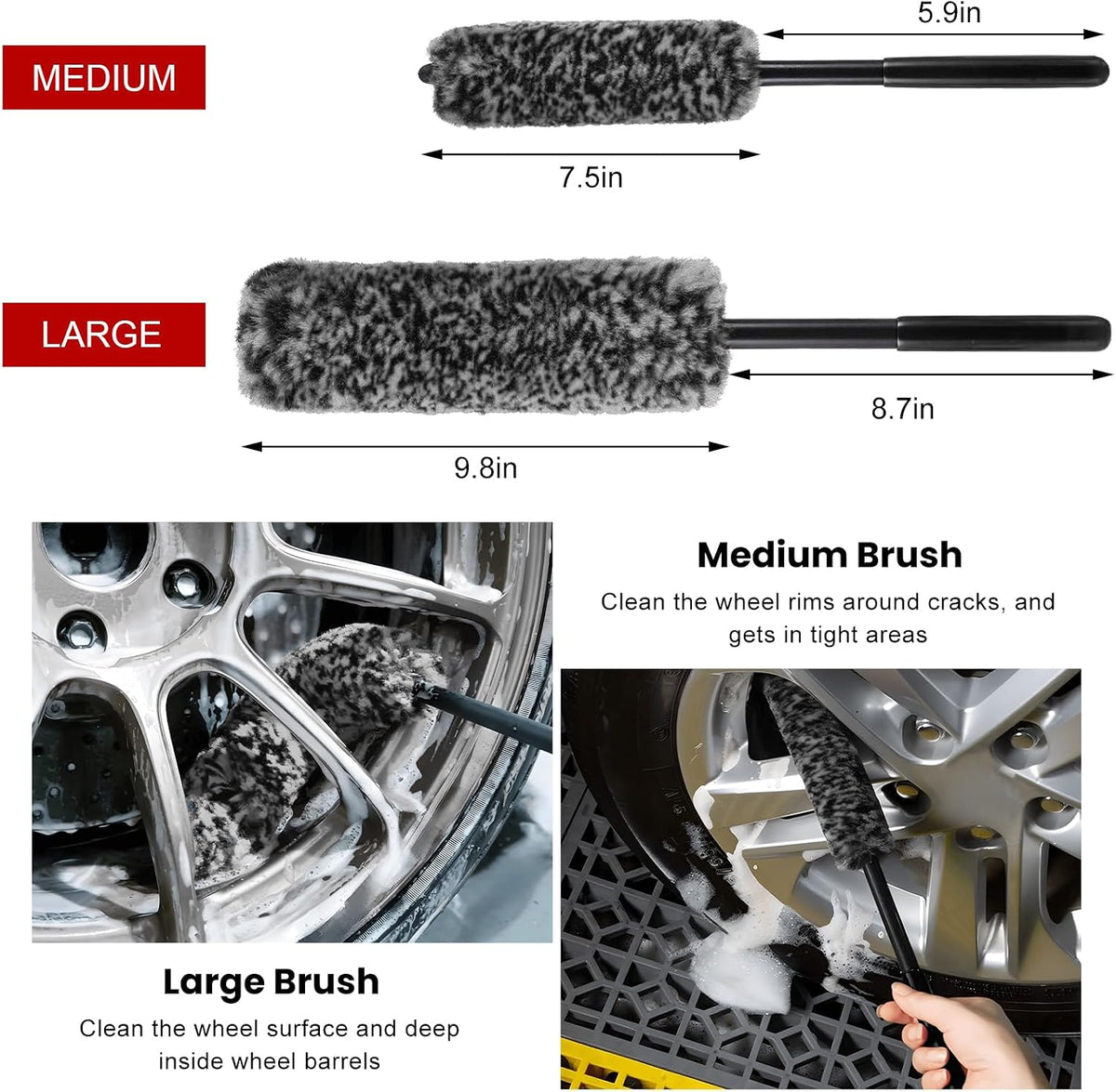6 PCS Car Wheel Cleaning Pro Kit, Multipurpose Automotive Tire Detailing Brush with Applicator Pads, Scratch-Free Soft-bristled Rim Brush Tire Dressing Pads for Vehicle Cleaning