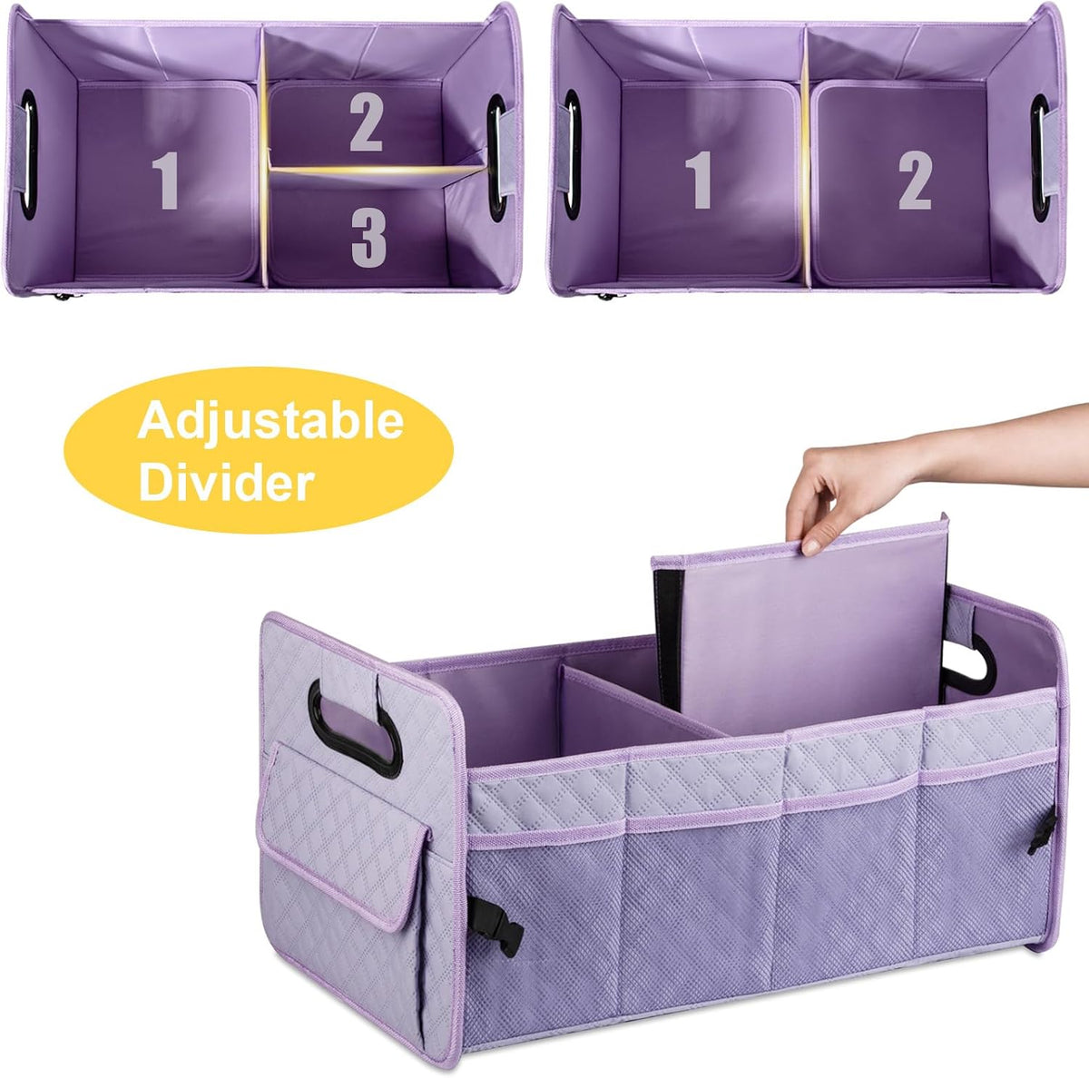 Car Trunk Organizer for SUV, Collapsible Car Storage Organizer Light Purple