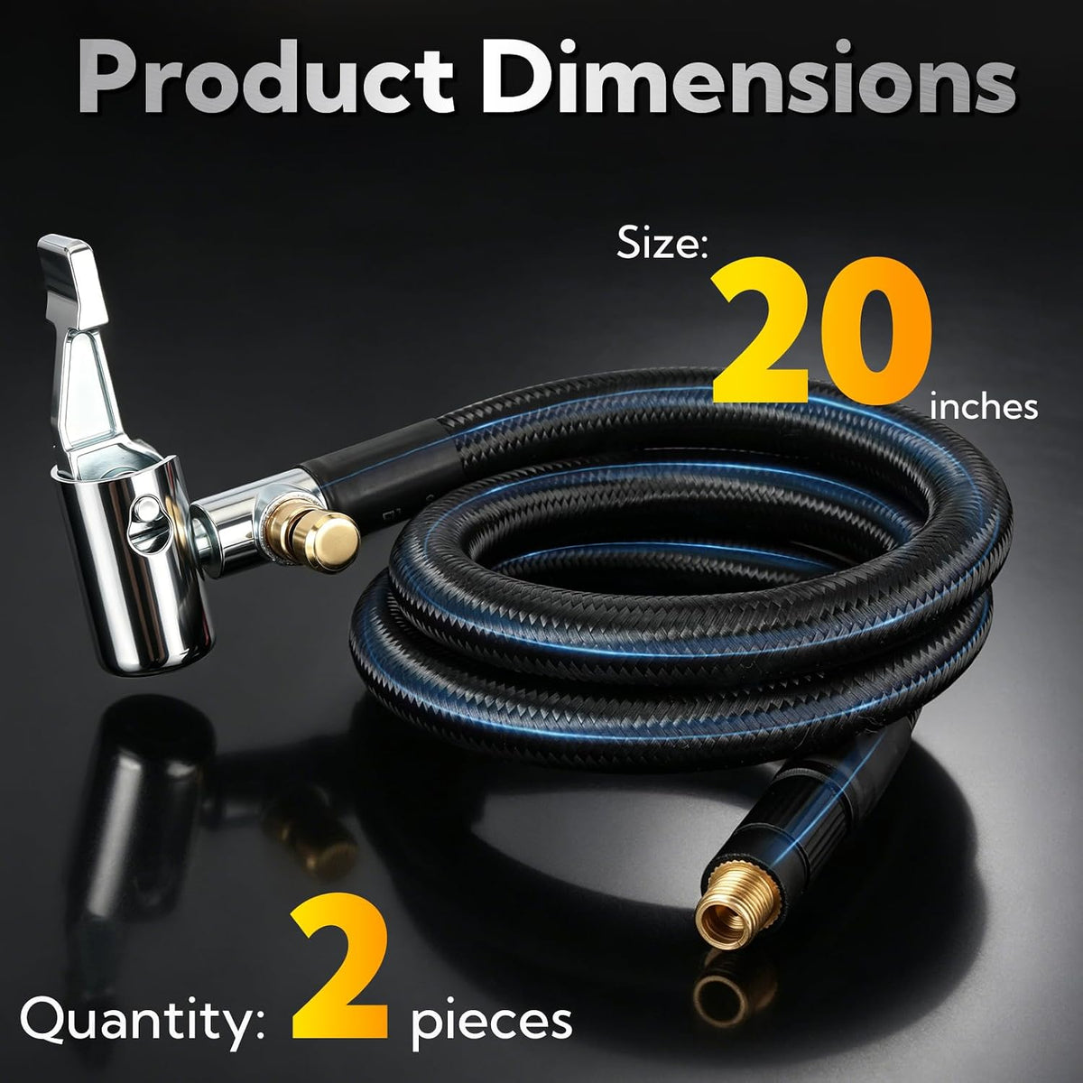 21'' Tire Inflation Hose,Tire Inflator Hose Adapter w/360° Rotating End