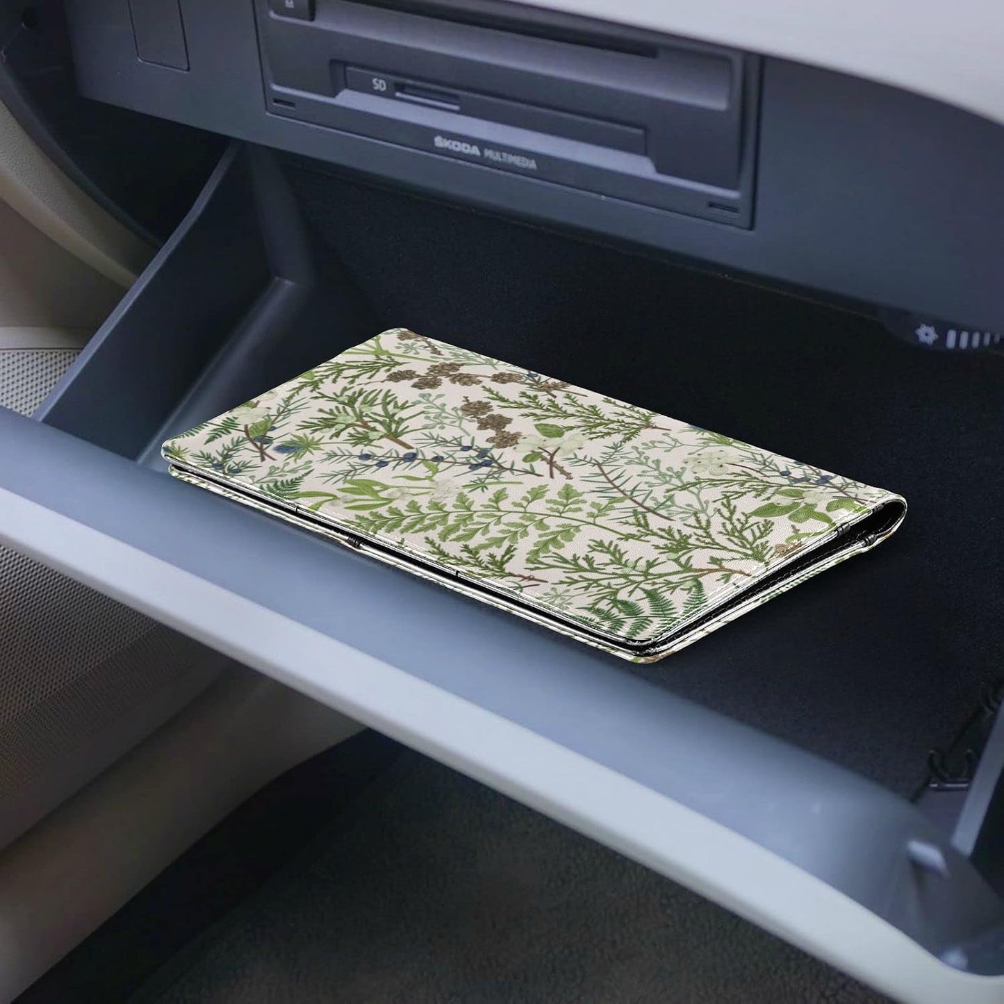 GuoChe Forest Floral Green Car Registration and Insurance Holder Glove Box Organizer Car Document Holder Auto Glove Compartment Essential