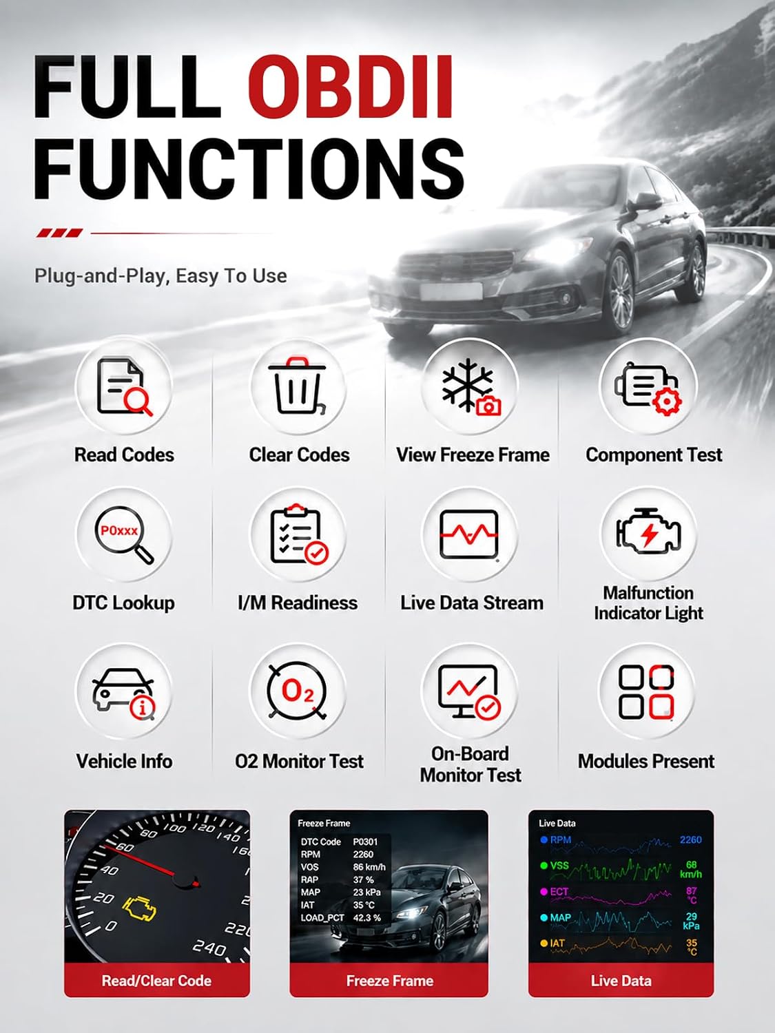 Safescan OBD2 Scanner Enhanced Universal, Car Diagnostic Tool(Black)