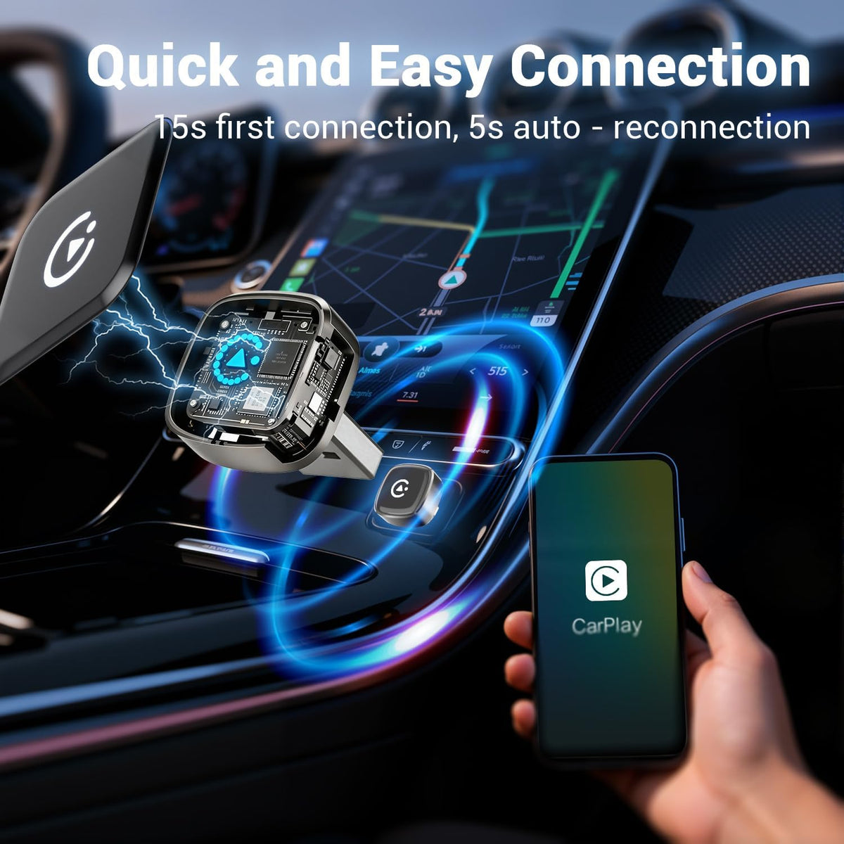 Wireless Carplay Adapter, Suitable for Vehicles Equipped with Cabled CarPlay, Plug and Play Feature enables Fast and Stable CarPlay Wireless Connection, Suitable for 800+ Vehicles (Grey)