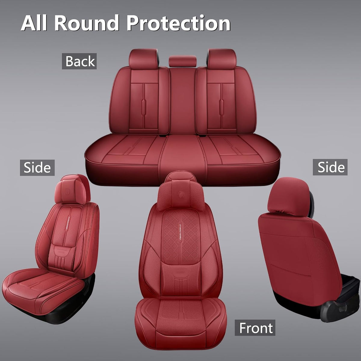 NS YOLO Universal Fit Premium Wine Red Leather 5-Seats Car Seat Covers