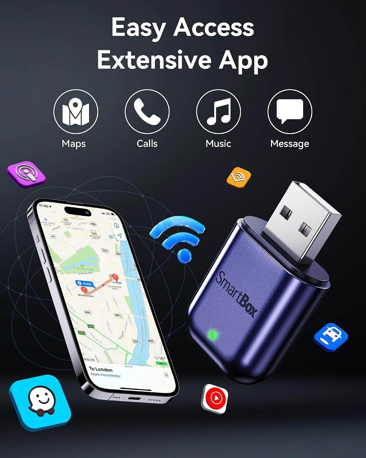 Burnt Sugar Wireless CarPlay Adapter for iPhone, Ultra-Mini USB Adapter for Apple CarPlay Convert Wired to Wireless, Stable Low-Lag Connection Plug & Play for iOS 10+ & Cars from 2016+ (Purple)
