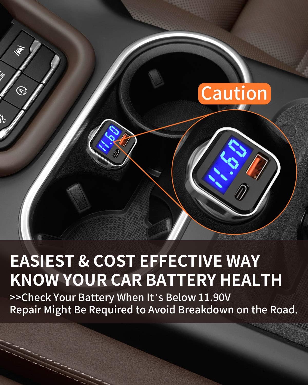 Alivation USB C Car Charger Adapter with Voltage Meter Battery Monitor, 30W Cigarette Lighter Type C Fast Charge Power Delivery & Quick Charge 3.0 with LED Display Compatible With iPhone 15 Galaxy S23