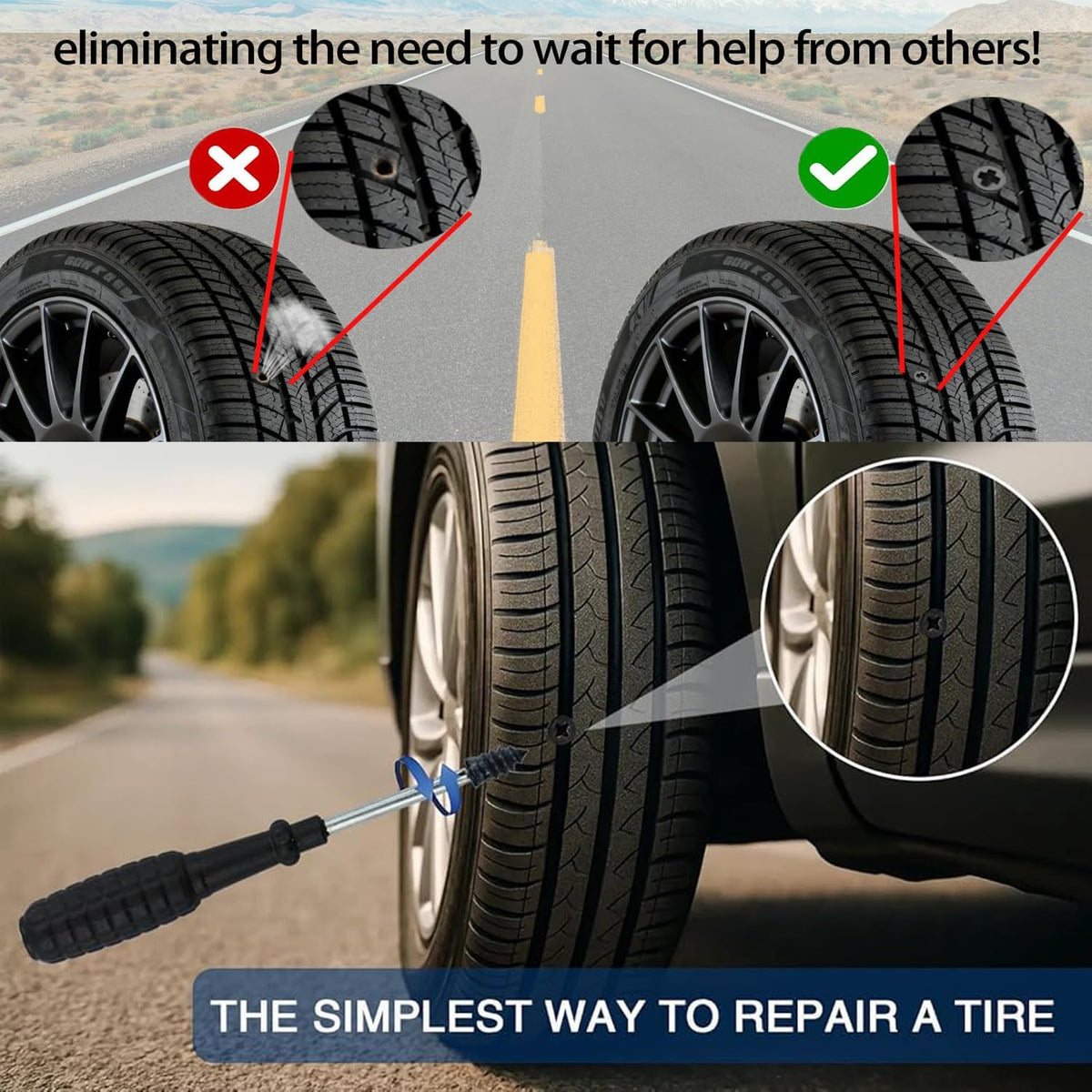 Tire Repair Rubber Nails Kit with 2 Sizes,2026 New Vacuum Screw Type Tire Plug Fast Tool with Screwdriver,Self-Service Screw in Tire Plugs Repair Tools for Car,Motorcycle,Truck,Bikes (60Pcs)