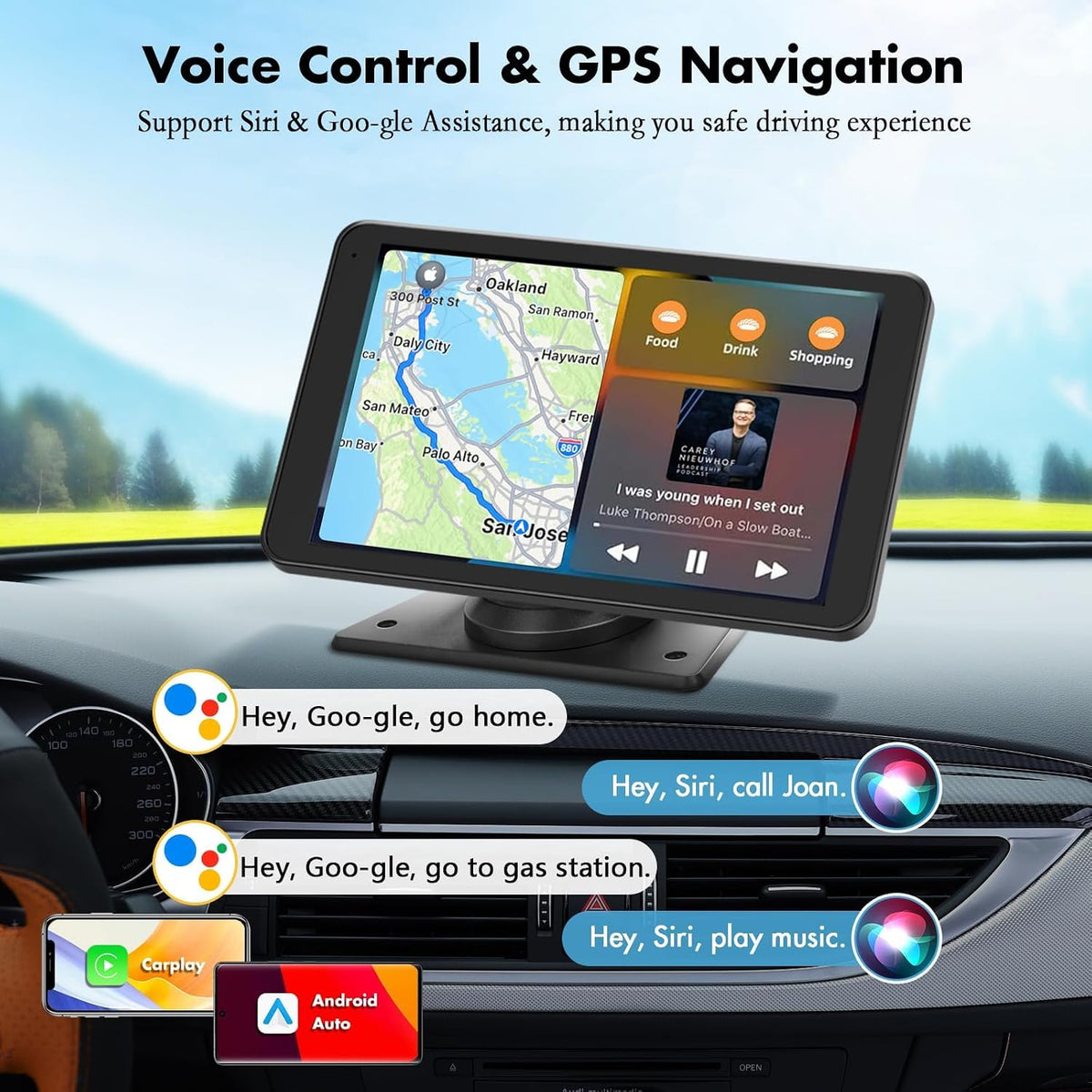 Eleacc Premium Apple CarPlay Screen for Car, Bluetooth, Backup Camera, 7"HD