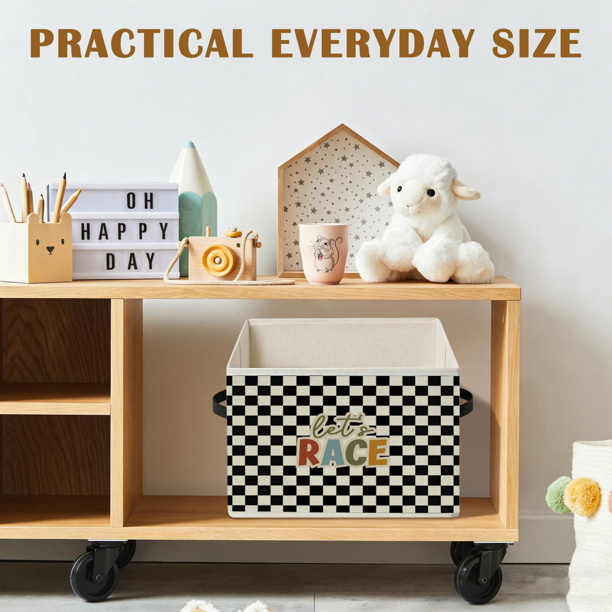 Race Car Room Decor,Playroom Storage Bins Box | Let's Race Checkered Foldable Collapsible Storage Basket Organizer for Kids Boy Nursery Bedroom Toys Books Clothes