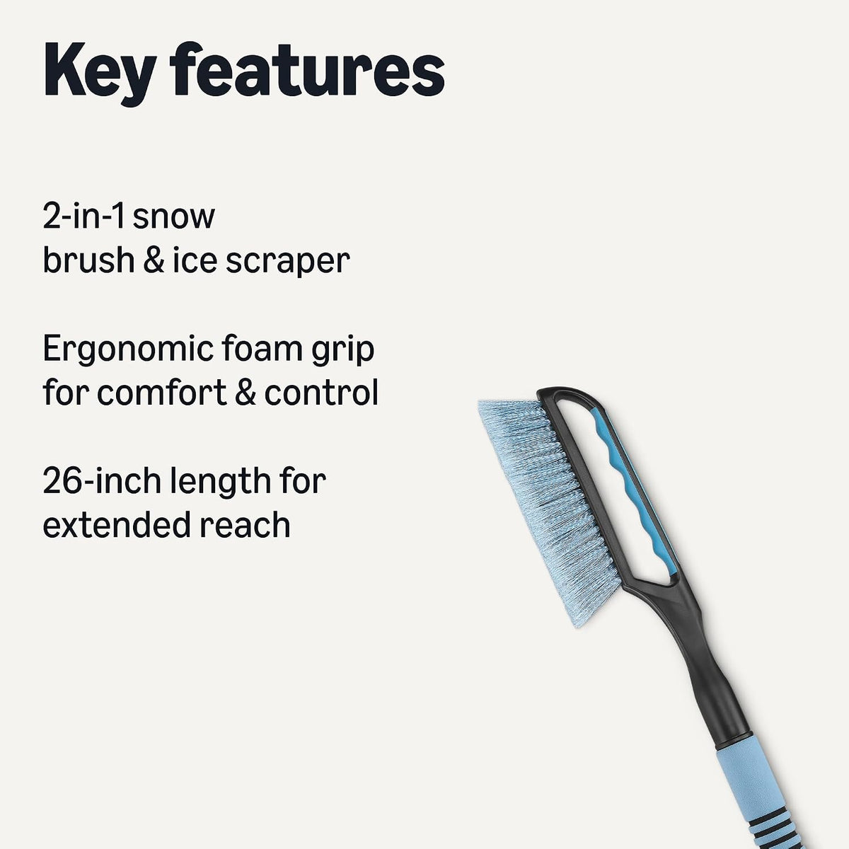 Amazon Basics 2-in-1 Car Snow Brush and Ice Scraper, 26.2 Inch, Ergonomic Foam Grip, Detachable Design, Black and Blue