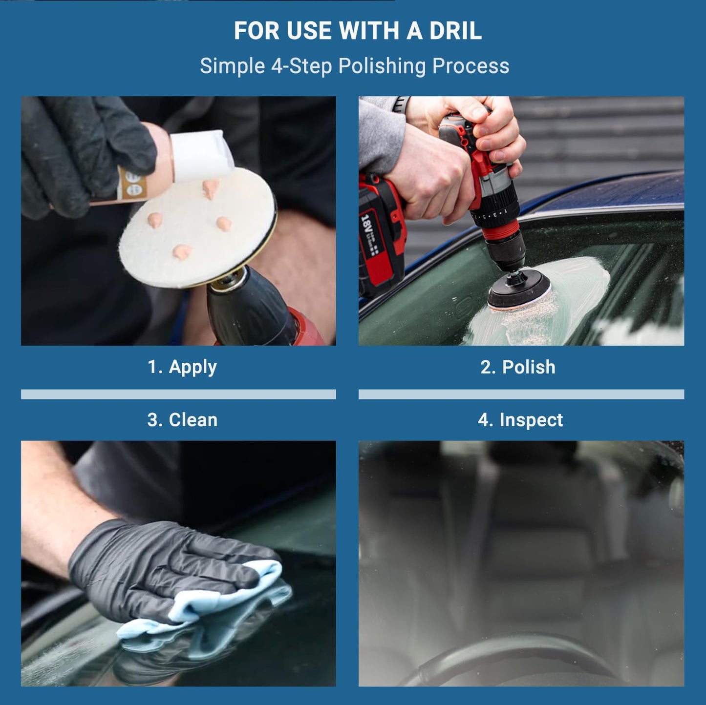 GLASS POLISH DIY 3” (75mm) Windshield Polishing Kit for Car Glass Restoration, Remove Wiper Blade Damage, Fine Scratches, Haziness, and Water Spots, Restore Glass Clarity and Shine
