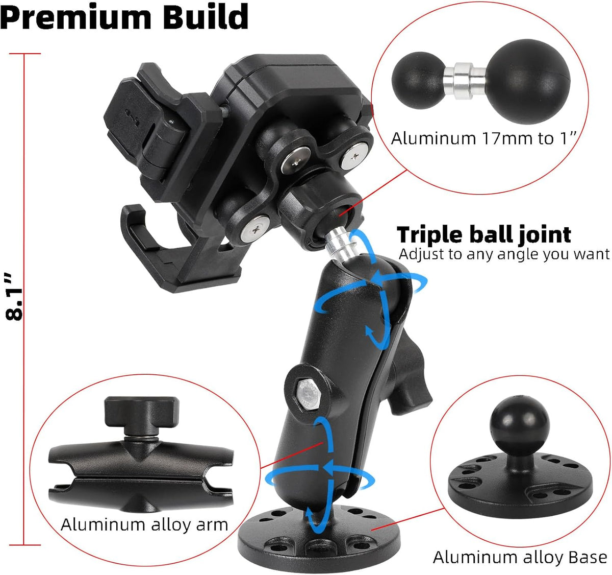 Screw-Mounted Phone Mount with Vibration Dampener, for Car Boat Truck