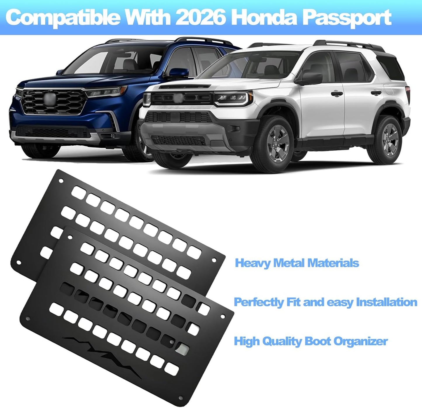 2 Pecs Metal Molle Storage Trunk Organizer for 2026 Honda Passport, MOLLE trunk mounting panel functional partition,08Z03-3BM-100,black