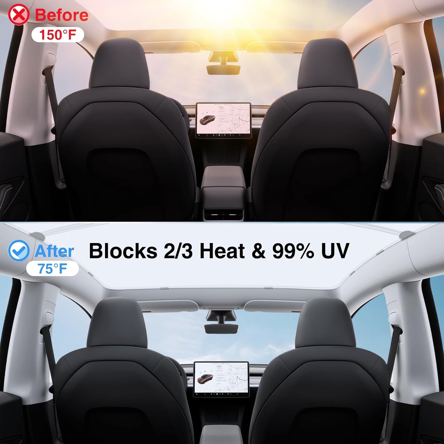 AAMHHM 2019-2024 Tesla Model Y Sunshade Roof, [No Sag & No Gaps] Nano Ice-Crystal Coatings Glass Roof Sun Shade, 60s Installation Heat Insulation Foldable Sunroof Cover Accessories, Gray