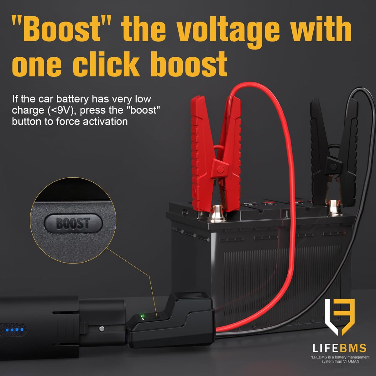 VTOMAN Portable Jump Starter Cable with Indicator & Boost Button