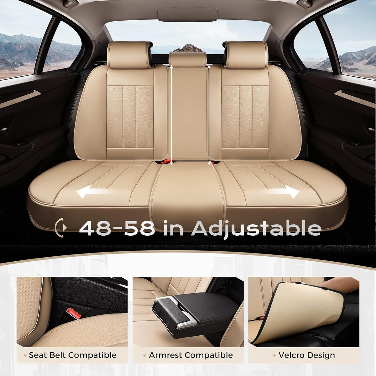 Coverado Nappa Leather Car Seat Covers Full Set, Luxury Waterproof Seat Protectors, Airbag Compatible Anti‑Slip Auto Seat Covers, Universal Fit for Most Cars SUVs Trucks Pickup Vehicles
