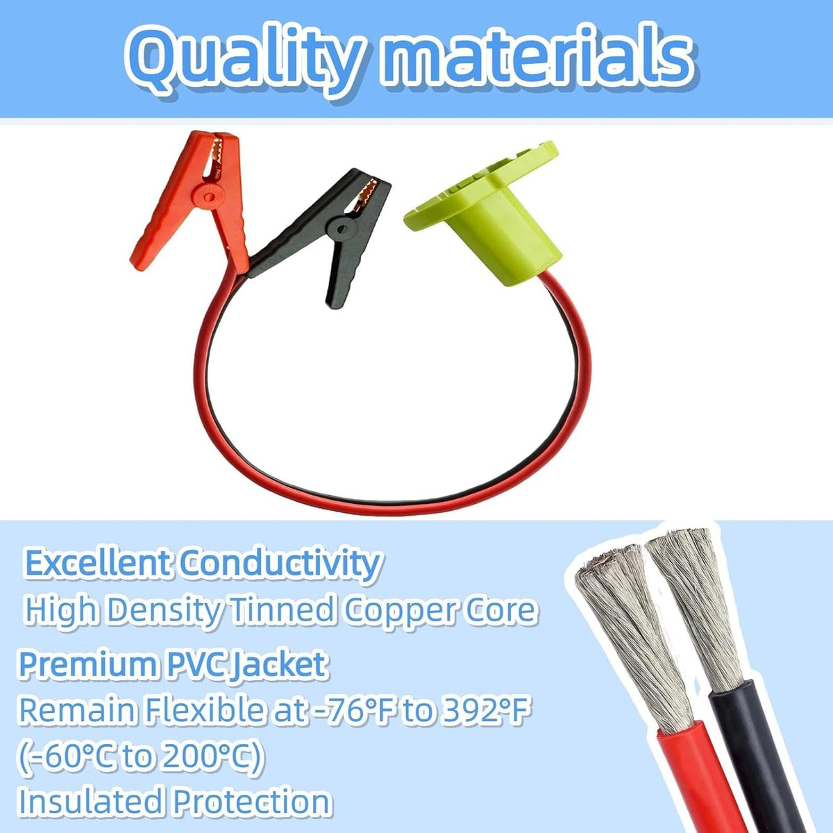 2FT Portable Jumper Starter Cable Adapter Compatible with Ryobi 18V Battery, 12AWG Automotive Booster Power Cord for Car and Light Vehicle Jump Starting