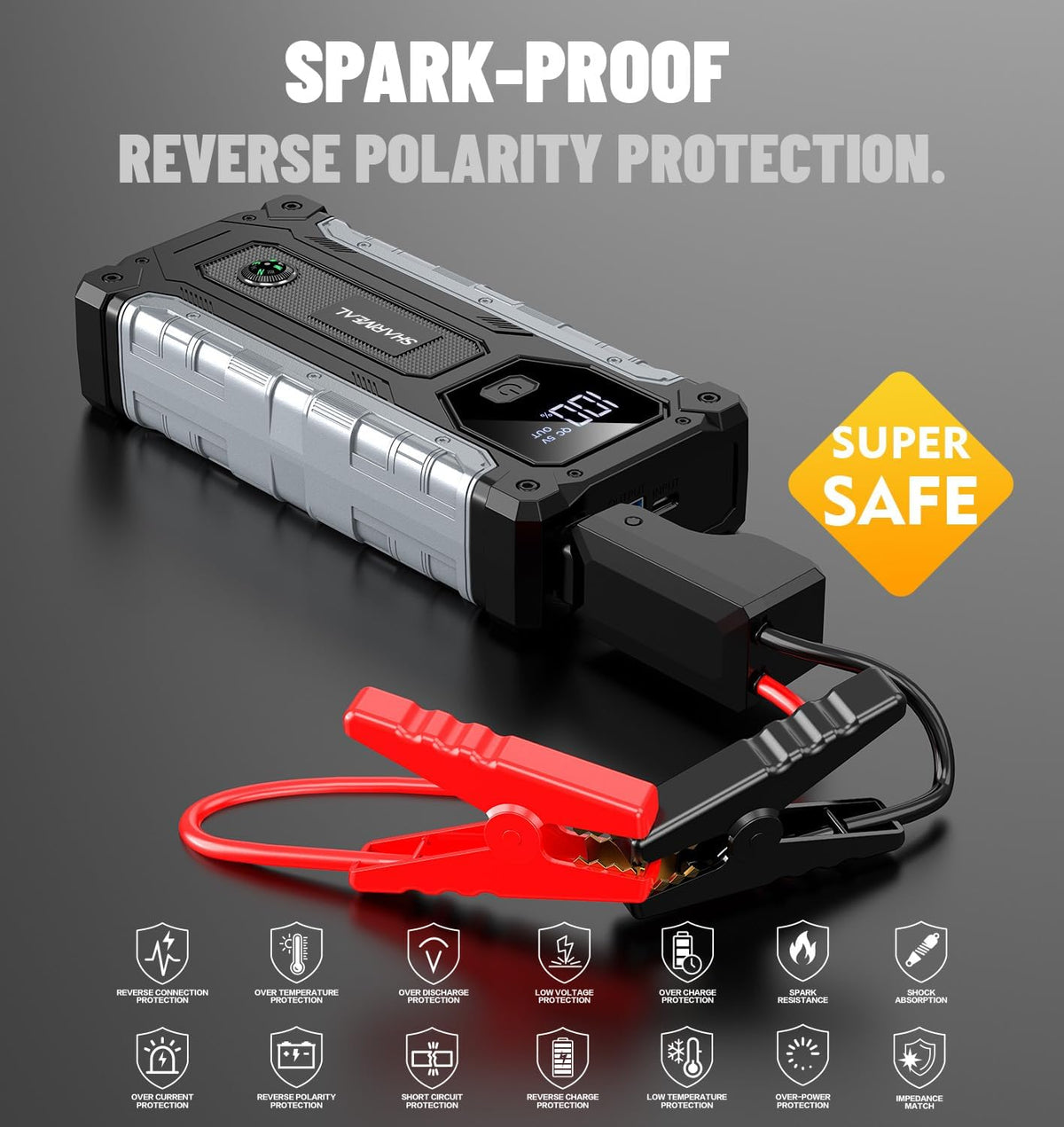 Sharmeal Car Jump Starter 7000A, Jump Starter Battery Pack for All Gas and 12.0L Diesel, 12V Portable Jump Box with LED Light