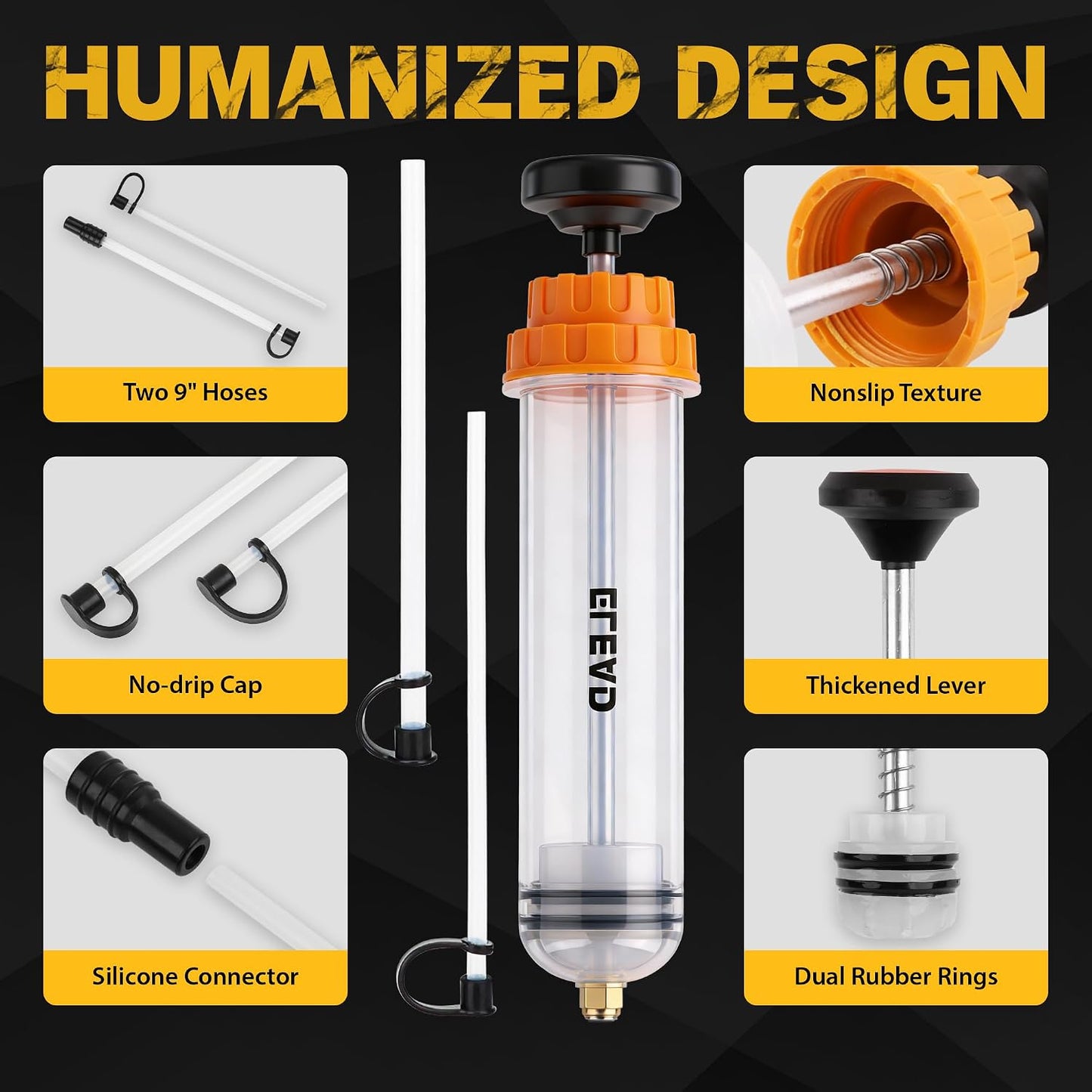 ELEAD 500cc Oil Fluid Extractor Pump, Multi-Purpose Oil Syringe, Fluid Syringe Extractor, Car Vacuum Fuel Transfer, Automotive Oil Syringe(17.6 Oz./0.45 Qt./500 CC)