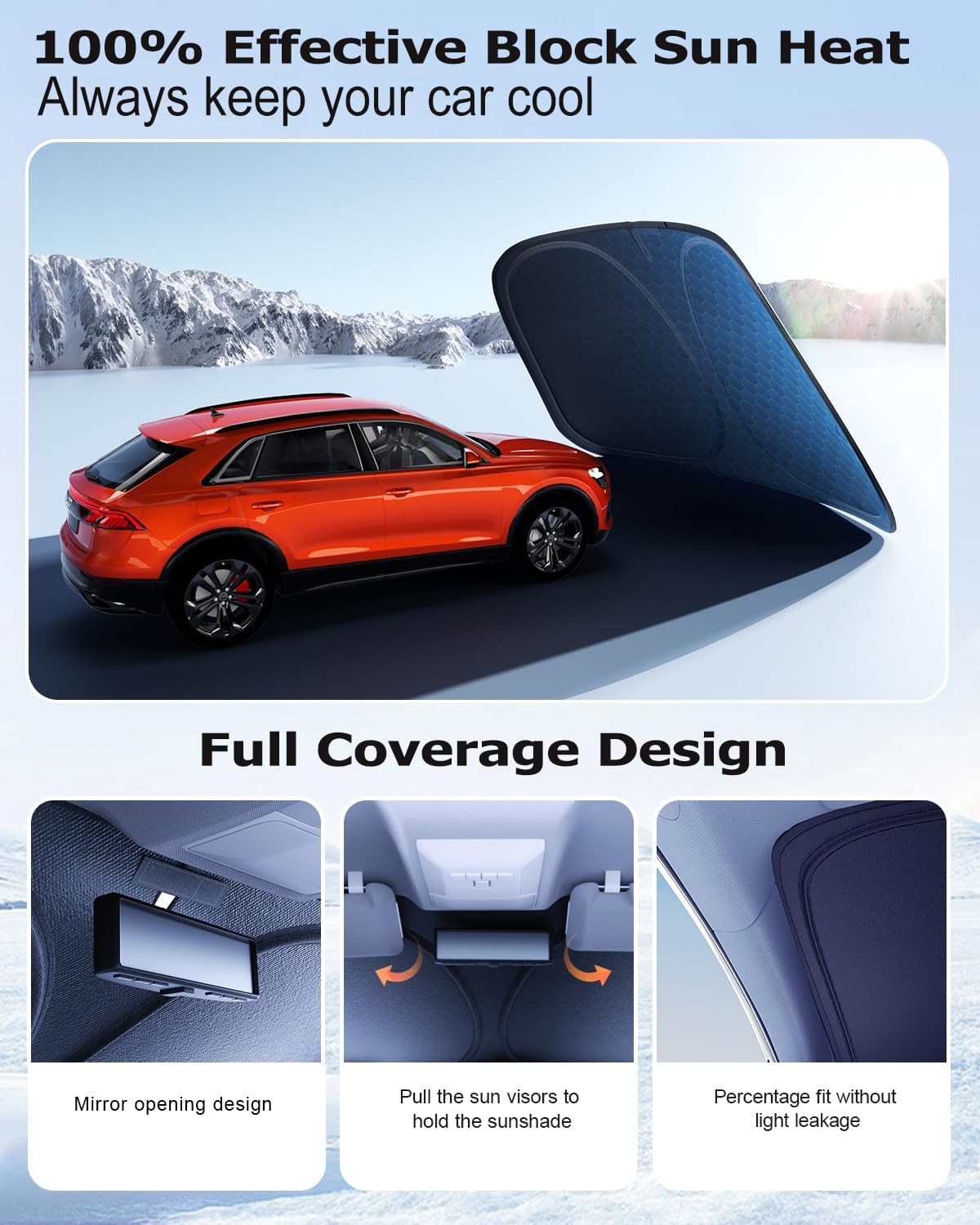 DMJN Front Windshield Sun Shade for Universal Medium Size, [Nano Ice-Crystal Coatings] UPF50+ Heat & UV Block, Protect Car Interior & Keep Cool, Flodable Steel-Ring Car Cover for Summer