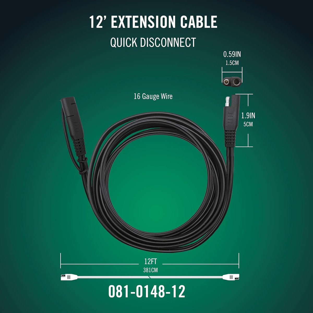 Battery Tender 12 Foot Extension SAE Cable 4 Pack - Designed for Use with Battery Tender Chargers - Quick Connect Plugs for Easy Connection to Motorcycle, Cars, ATVs and More - 081-0148-12-BG4
