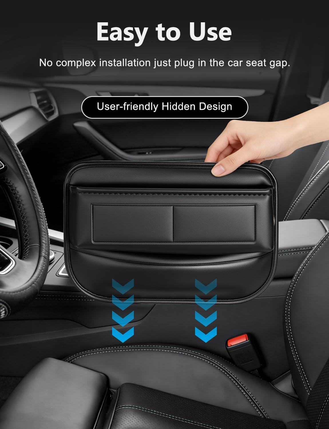 2 Pack Car Universal Fit Seat Gap Filler Organizer, Premium Leather Front Car Gap Filler, Center Console Seat Side Organizer with Card Slots for Car, SUV Truck, Easy Access to Phone, Sunglasses, Key
