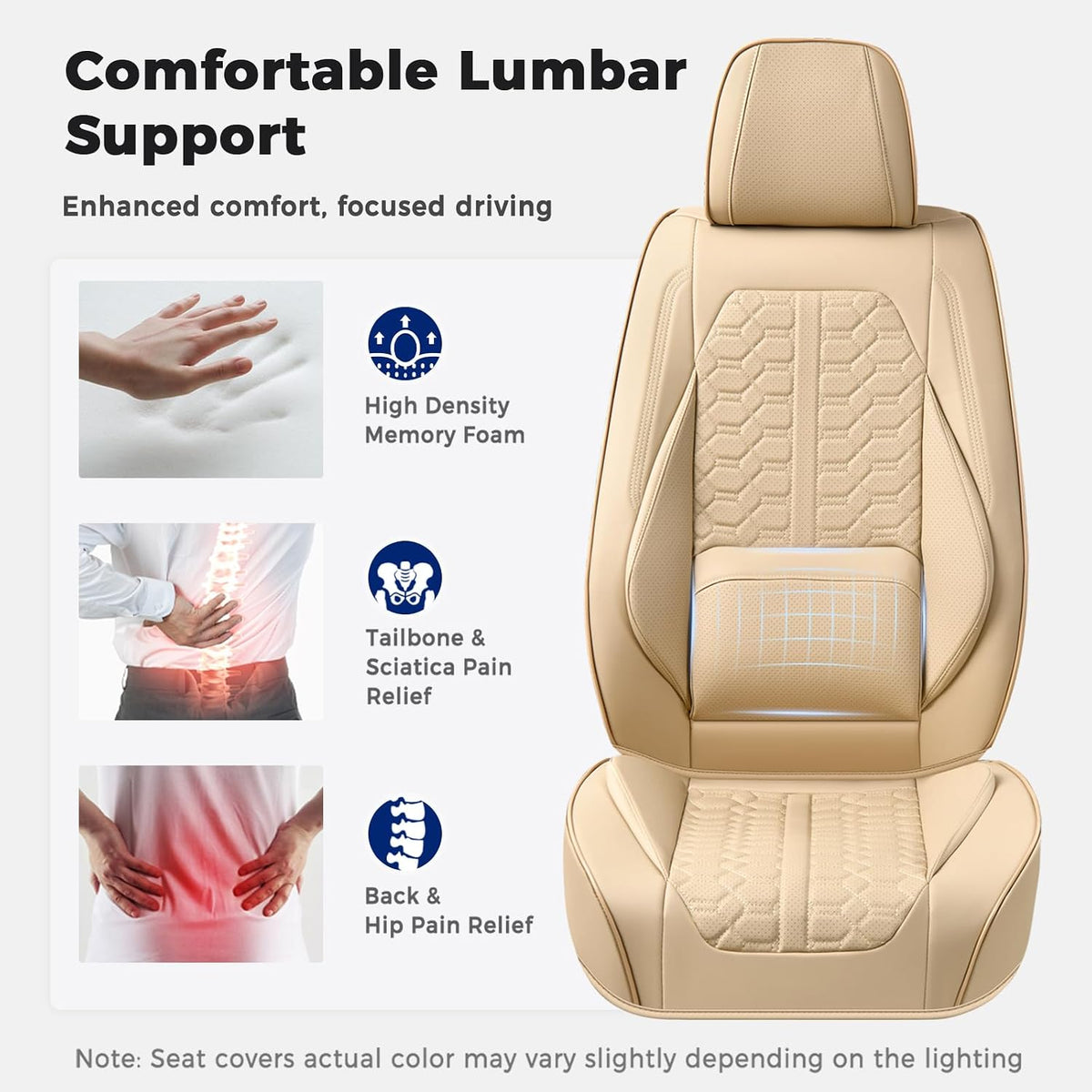 Huidasource Front Leather Seat Covers, Car Seat Covers Front Seats Universal Fit for Most Cars SUV Trucks, 360° Full Wrap Luxury Automotive Seat Covers, Seat Cushion Covers Protector, Beige
