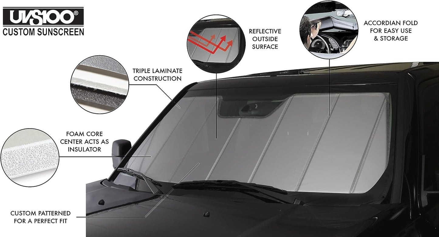 Covercraft UVS100 Custom Windshield Sunscreen for 2021-2026 Ford F-150 &amp; 2022-2026 F-150 Lightning Pro/STX/XLT - Silver