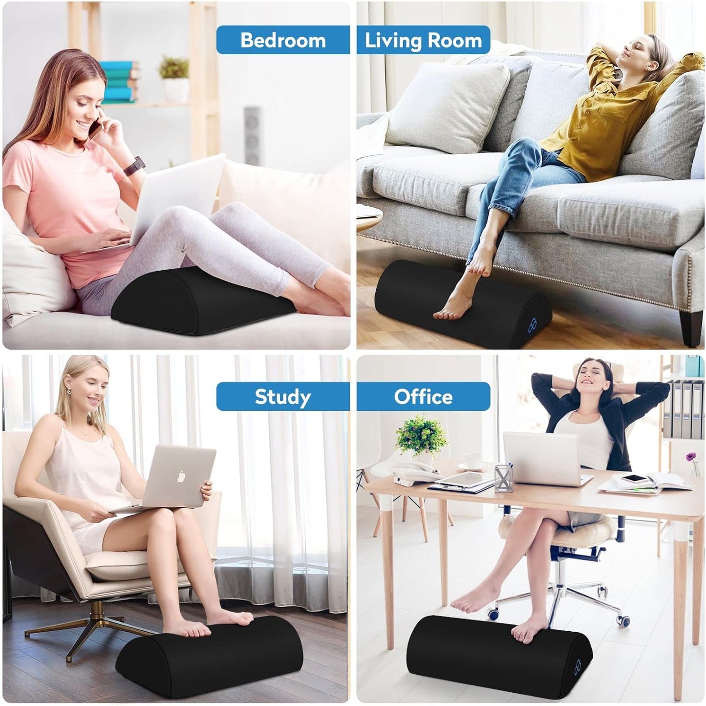 StepLively Foot Rest Ergonomic Pillow for Under Desk at Work, Anti-Fatigue Footrest Support Pillow for Fatigue &amp; Pain Relief, Comfortable for Office Chair, Car Seat &amp; Gaming Chair - Black