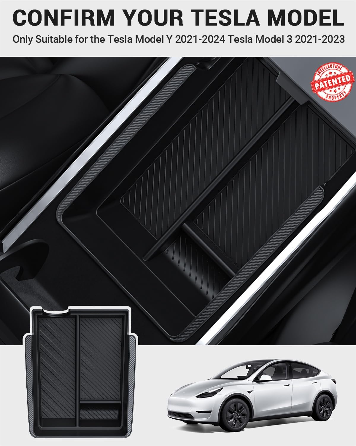BASENOR 3PCS Center Console Organizer for Tesla Model Y Model 3