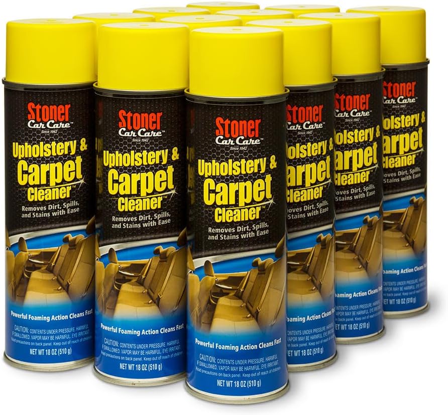 Stoner Car Care 91144-12PK Upholstery & Carpet Cleaner — Powerful Foaming Action Lifts Tough Stains from Seats, Floor Mats, Upholstery, Fabric, and More — 18 oz (Pack of 12)