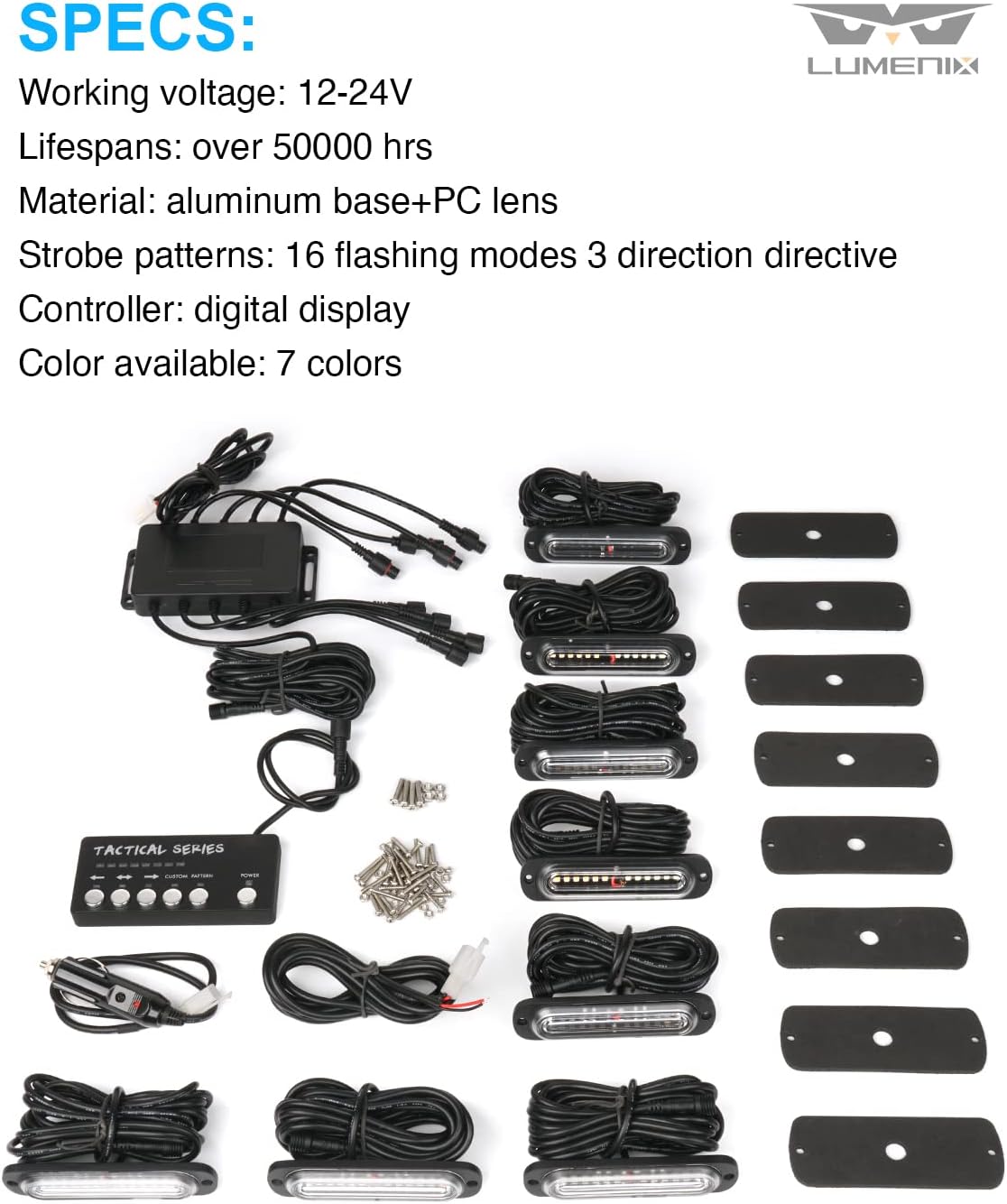 LUMENIX White Amber LED Surface Mount Strobe Flashing Lights Kit w/Controller 8PCS Grille Side Marker Emergency Warning Caution Light Assemblies for Construction Vehicles Trucks, Traffic| Sync Feature