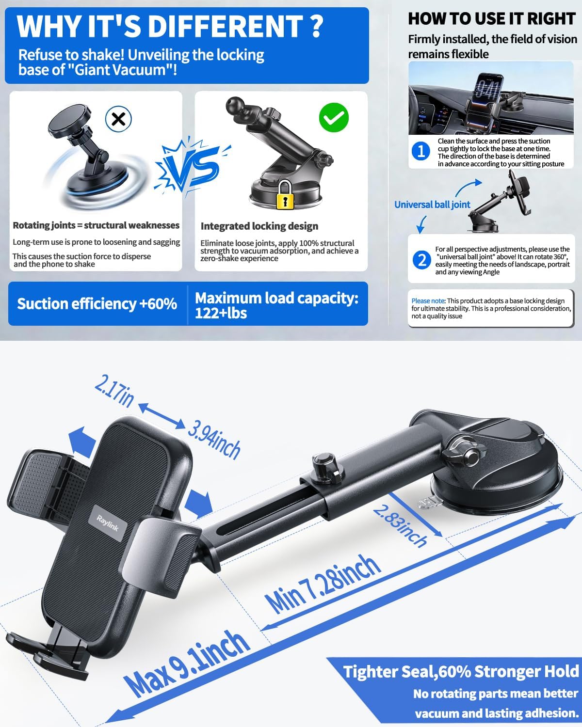 NO.1 Best【Fixed Integrated 122lb】Military-Grade Car Phone Holders Windshield Dashboard Vent【Upgraded Suction & Clip】Cell Phone Mount with Patent & Safety Certs for iPhone 17 Pro Max 16 15 Samsung