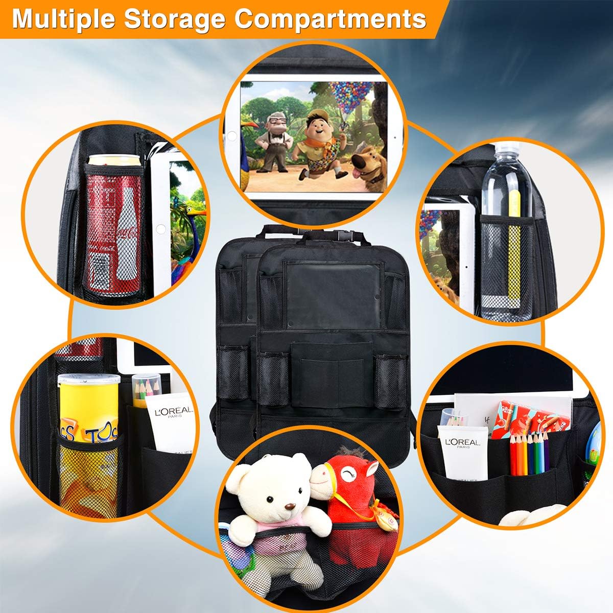 Backseat Organizer for Kids with USB/Headphone Hole - 2 Pack