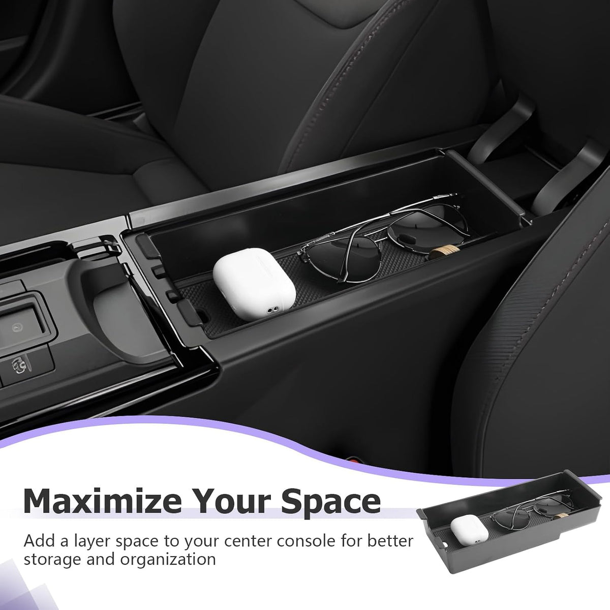 LUWU 2026 2027 Prius Center Console Organizer for 2023-2025 2026 2027 Toyota Prius LE/XLE/Limited/Nightshade Accessories Armrest Console Storage Box Glove Organizer Tray ABS Material (Black)